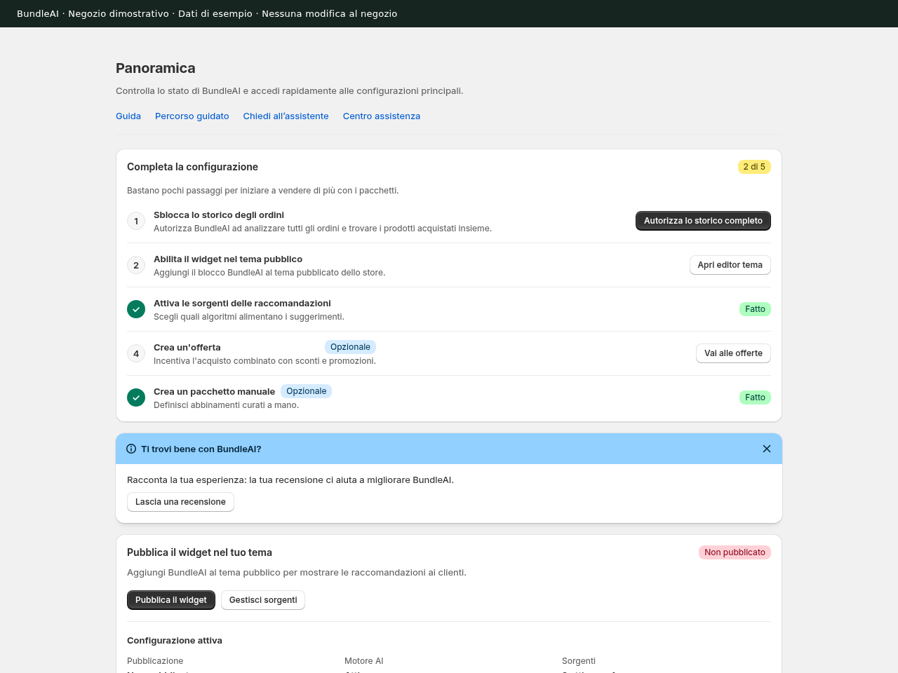 La configurazione del negozio in una schermata